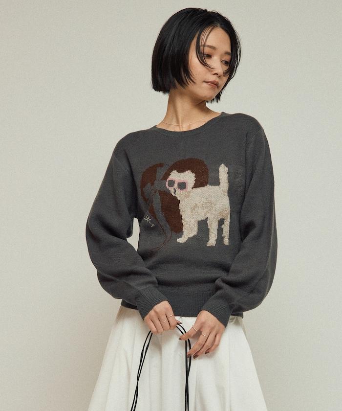 仿衛衣風動物提花針織衫