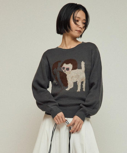 仿衛衣風動物提花針織衫