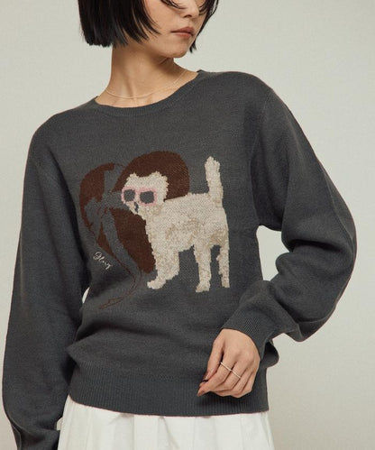 仿衛衣風動物提花針織衫