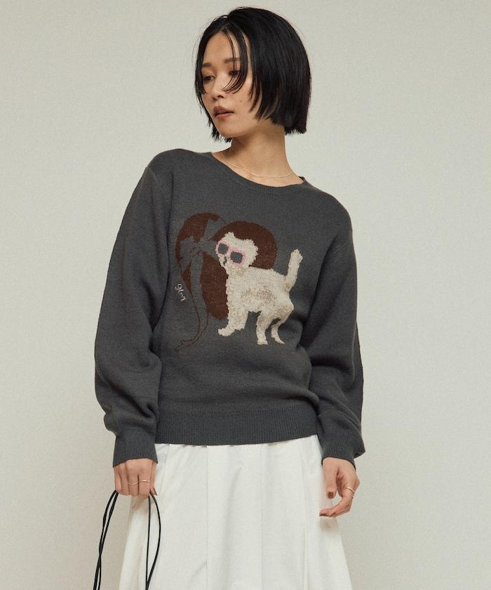 仿衛衣風動物提花針織衫