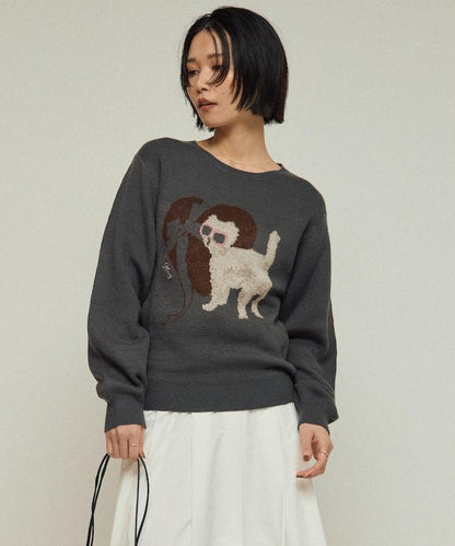 仿衛衣風動物提花針織衫