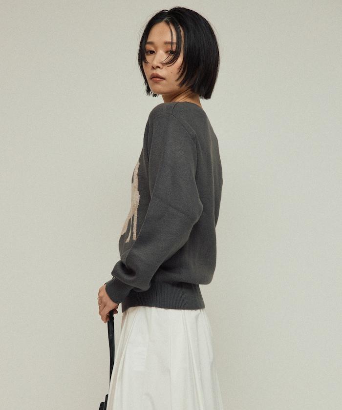 仿衛衣風動物提花針織衫