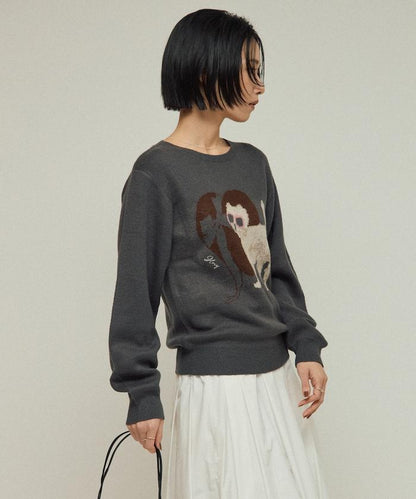 仿衛衣風動物提花針織衫