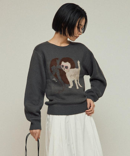 仿衛衣風動物提花針織衫