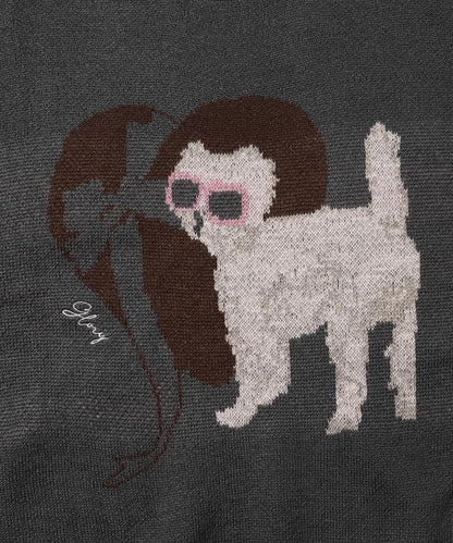 仿衛衣風動物提花針織衫