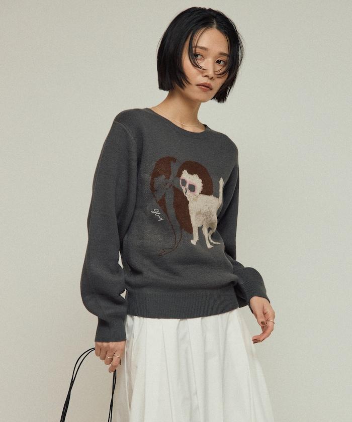 仿衛衣風動物提花針織衫