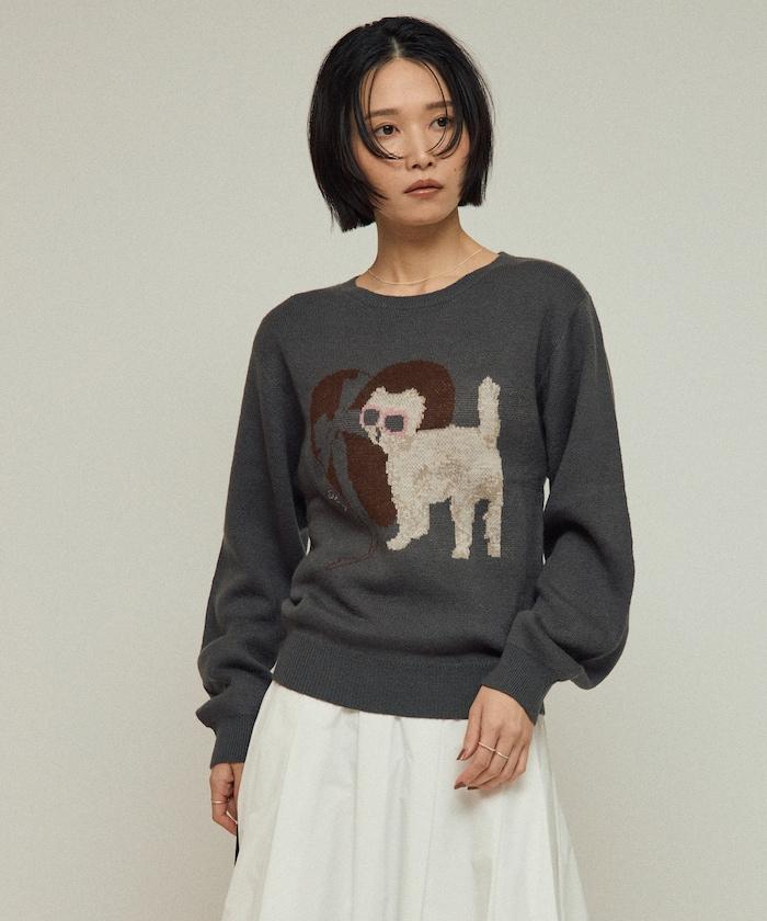 仿衛衣風動物提花針織衫