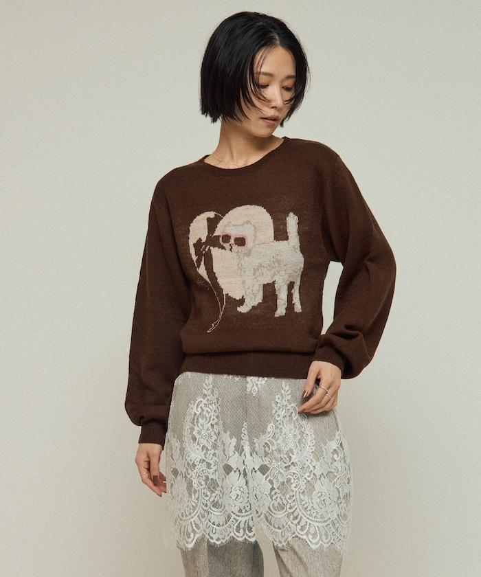 仿衛衣風動物提花針織衫