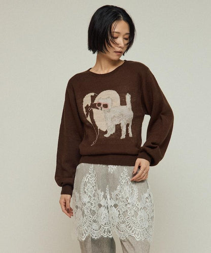 仿衛衣風動物提花針織衫