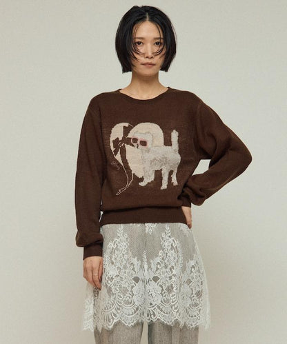 仿衛衣風動物提花針織衫