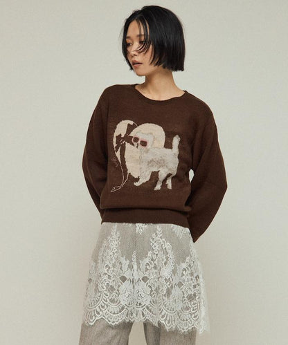 仿衛衣風動物提花針織衫