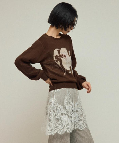 仿衛衣風動物提花針織衫