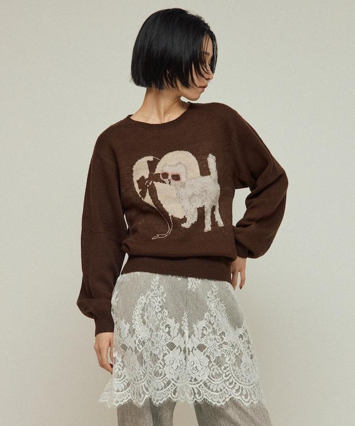 仿衛衣風動物提花針織衫