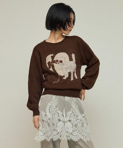 仿衛衣風動物提花針織衫