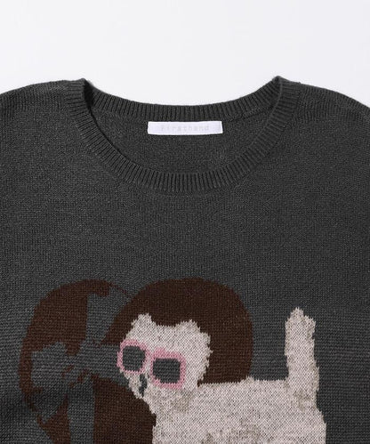 仿衛衣風動物提花針織衫