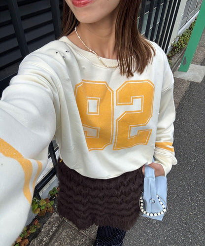 抽繩下襬數字印花短款衛衣