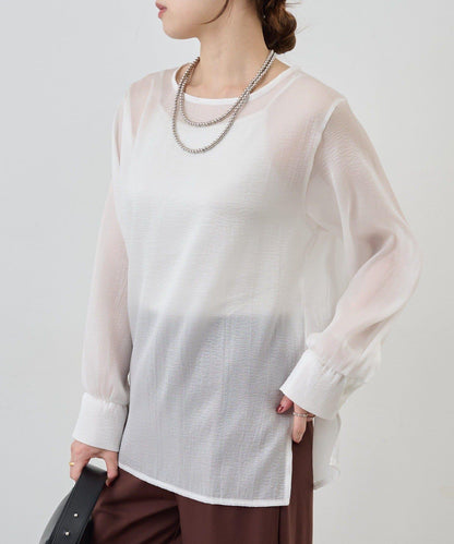 側開衩透視長款上衣