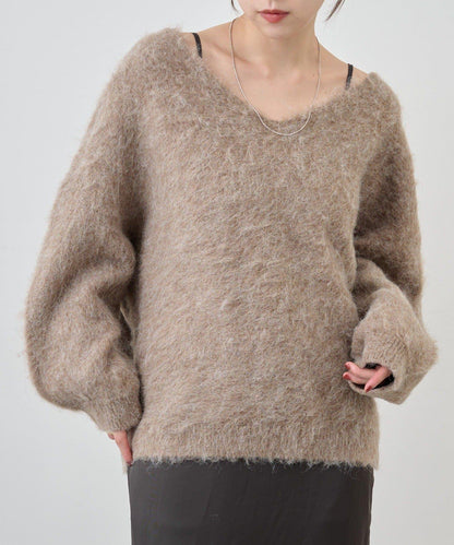 毛絨V領套頭衫