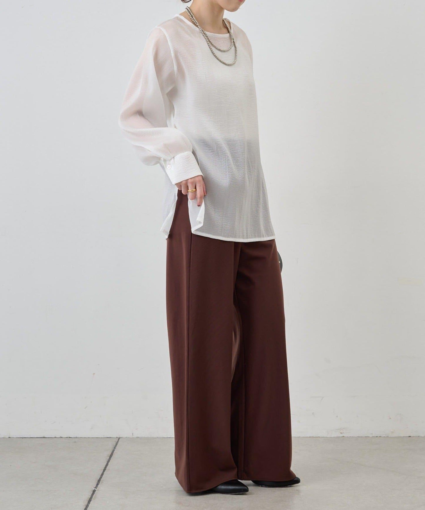 側開衩透視長款上衣