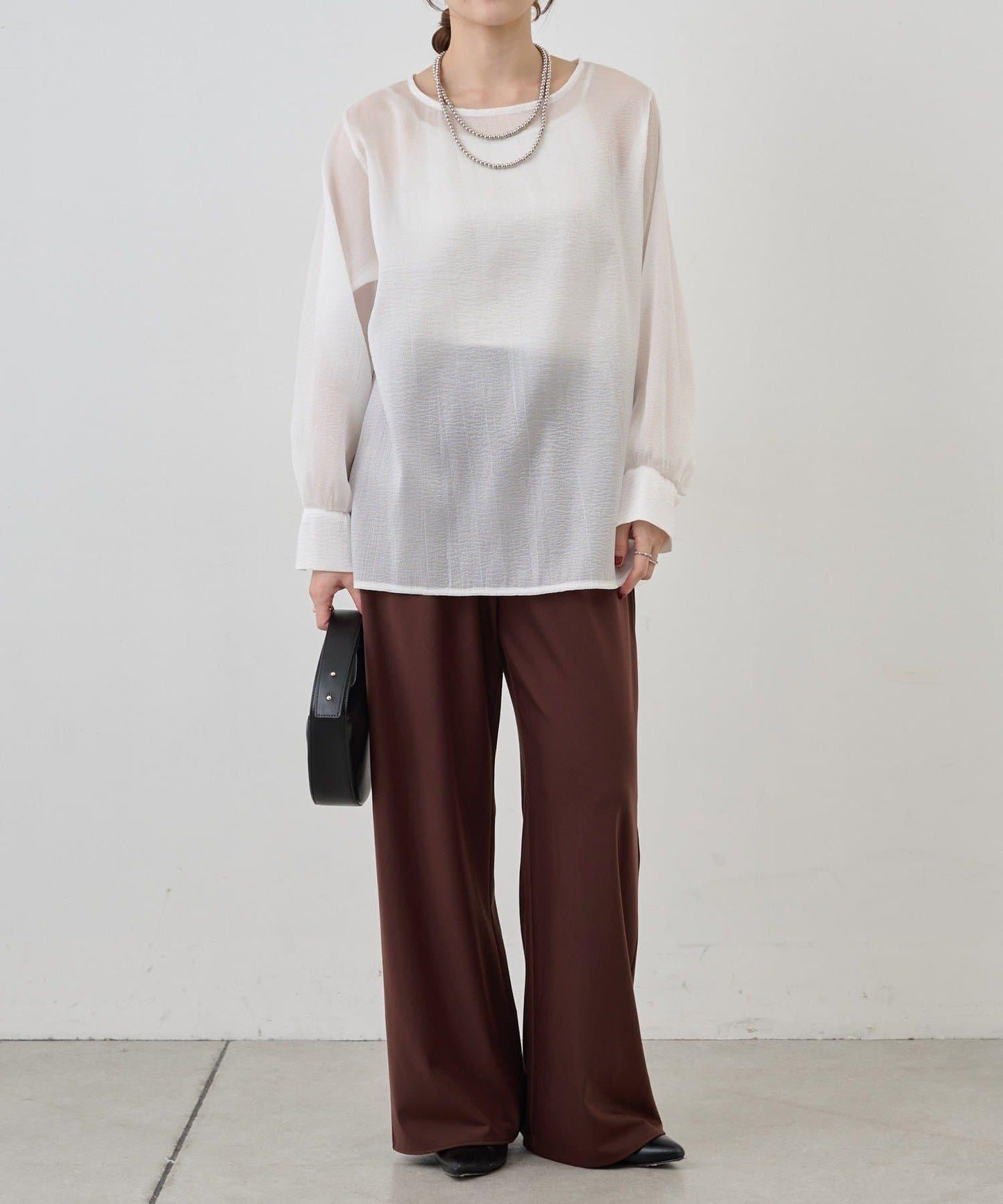 側開衩透視長款上衣