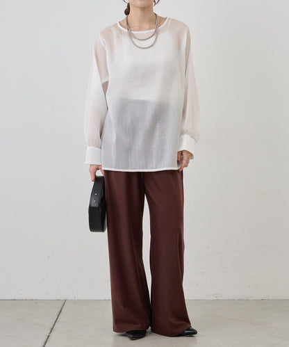 側開衩透視長款上衣