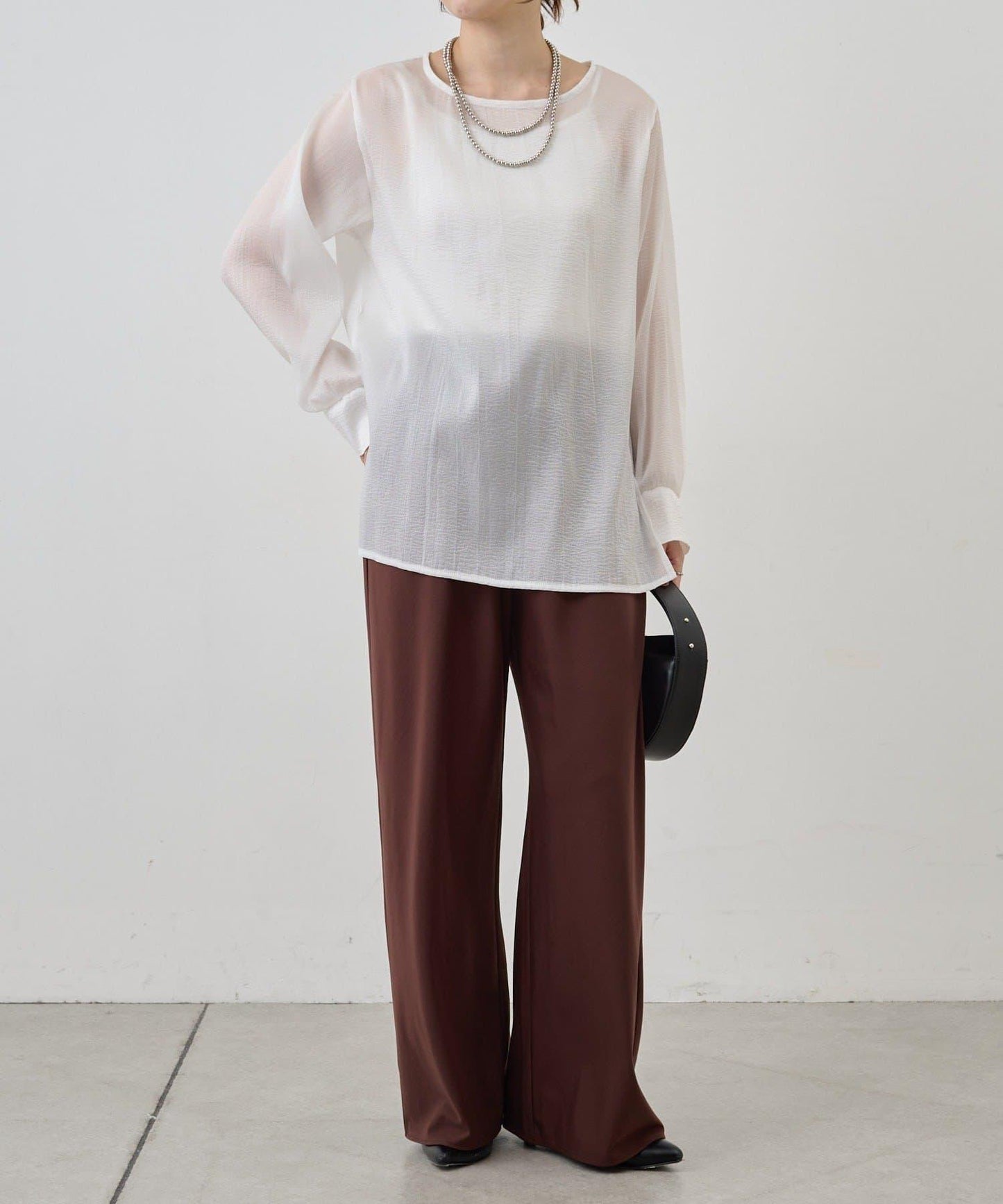 側開衩透視長款上衣