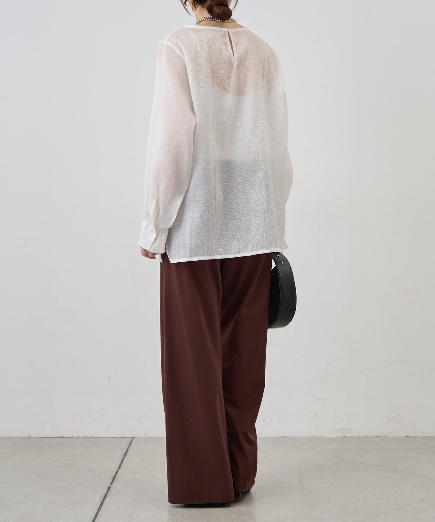 側開衩透視長款上衣