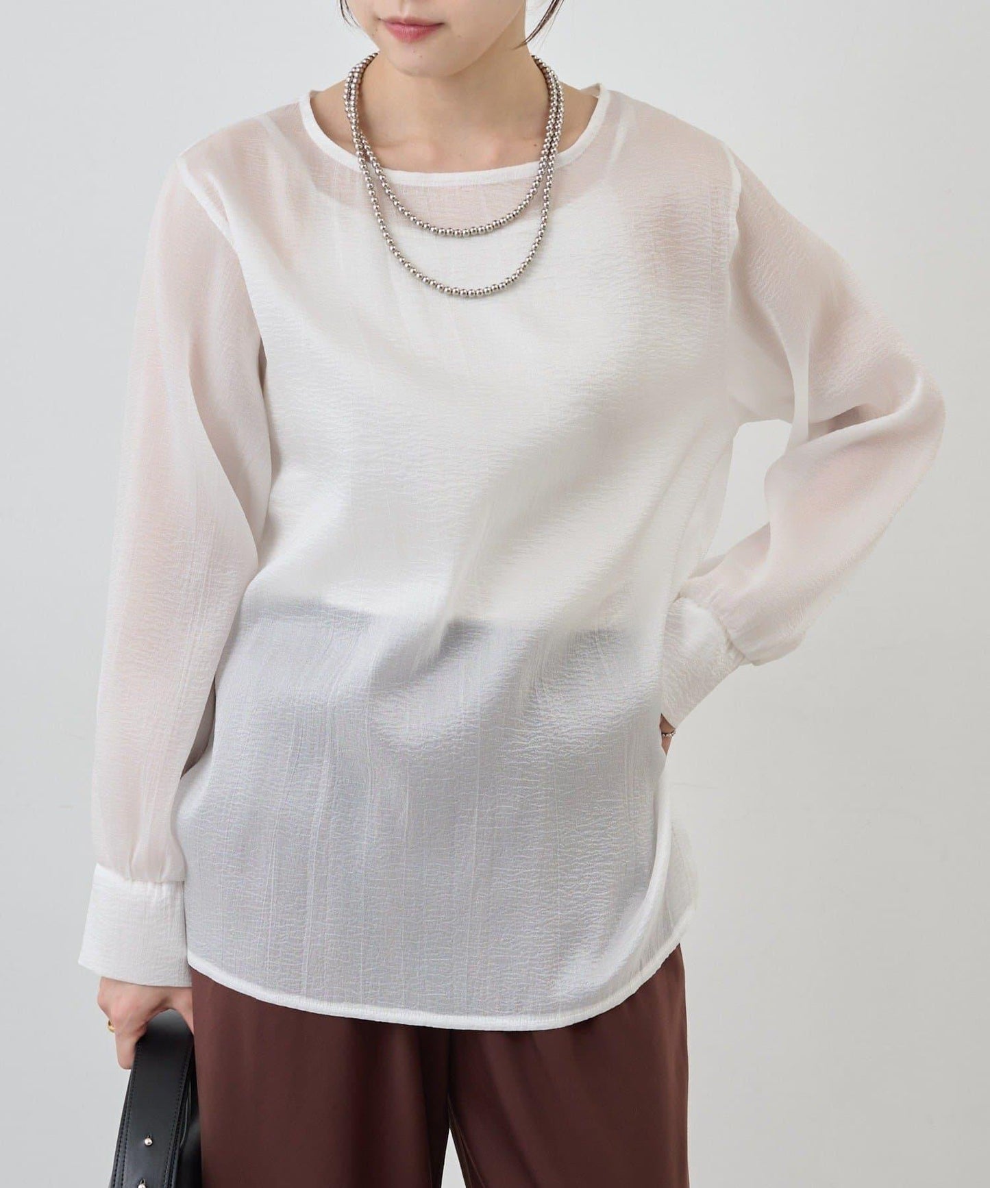 側開衩透視長款上衣