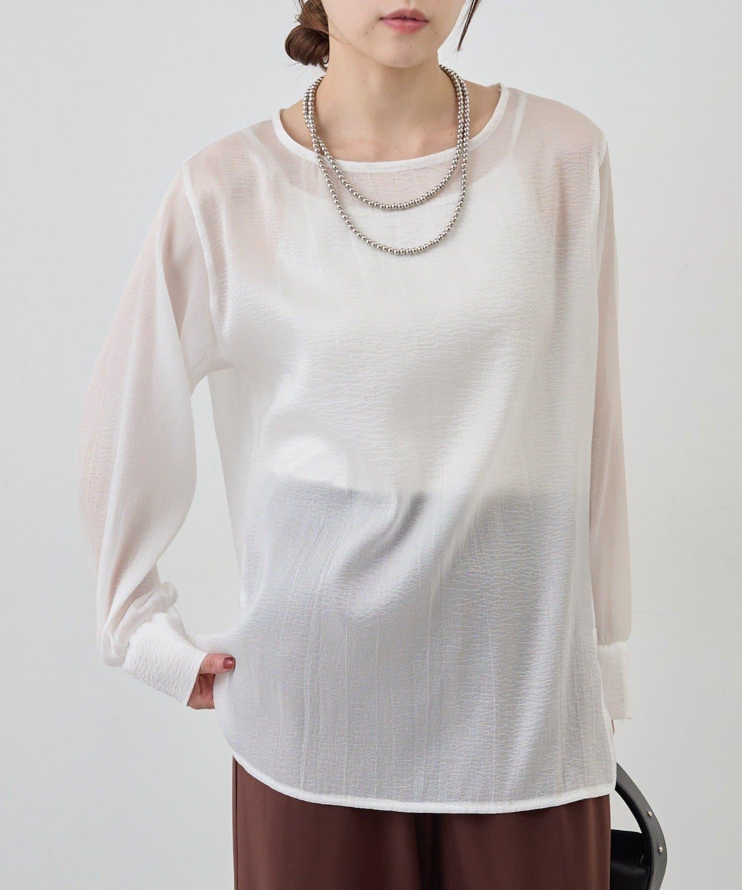 側開衩透視長款上衣