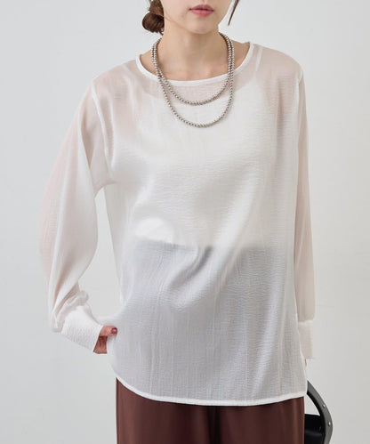 側開衩透視長款上衣