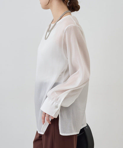 側開衩透視長款上衣