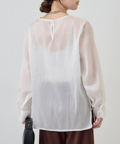 側開衩透視長款上衣