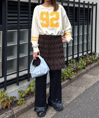 抽繩下襬數字印花短款衛衣