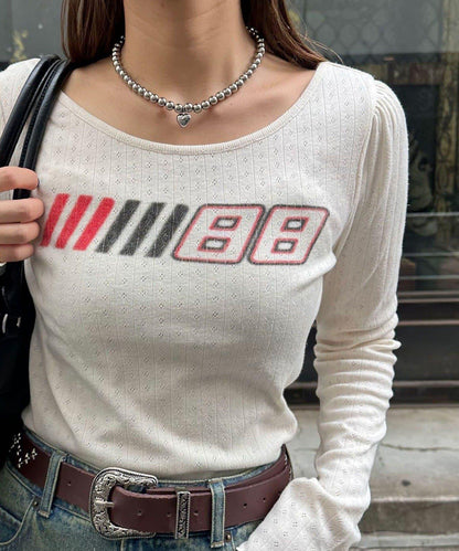 蕾絲拼接標誌修身上衣