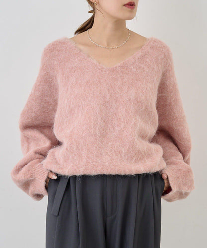 毛絨V領套頭衫