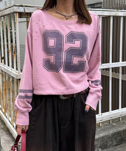 抽繩下襬數字印花短款衛衣