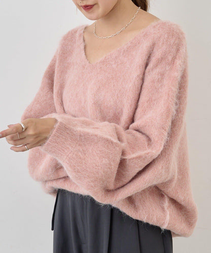 毛絨V領套頭衫