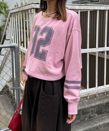 抽繩下襬數字印花短款衛衣