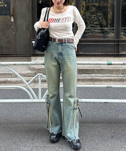 蕾絲拼接標誌修身上衣