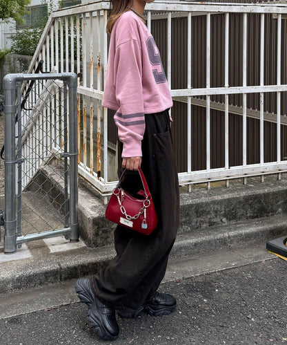 抽繩下襬數字印花短款衛衣