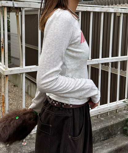 蕾絲拼接標誌修身上衣