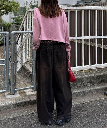 抽繩下襬數字印花短款衛衣