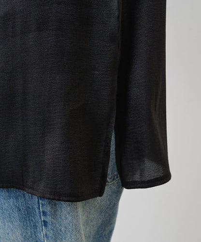 側開衩透視長款上衣