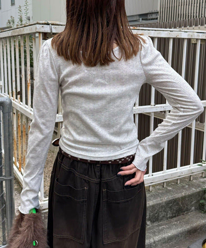 蕾絲拼接標誌修身上衣