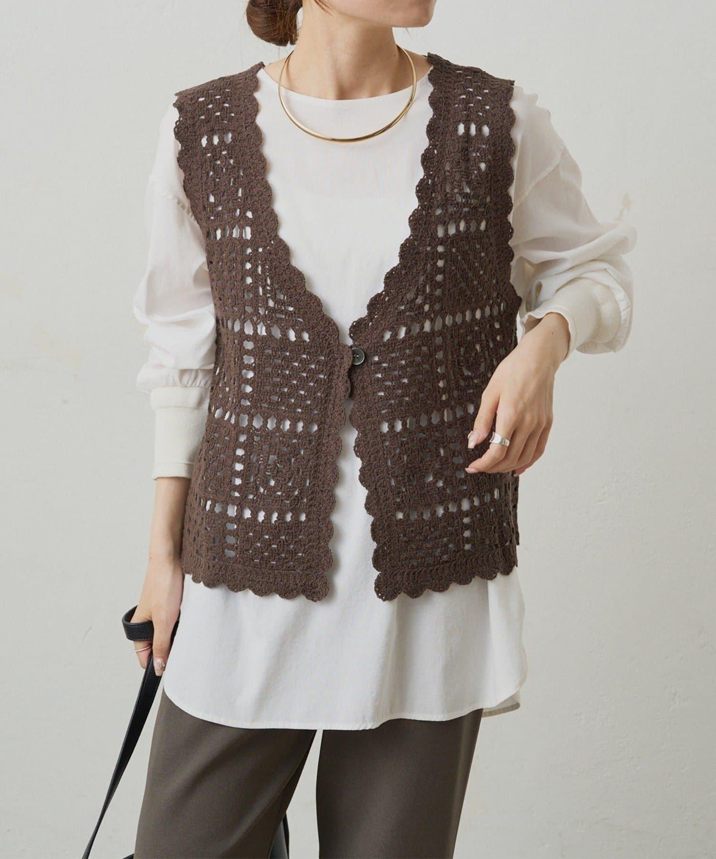 【PUAL CE CIN】鉤針編織針織背心