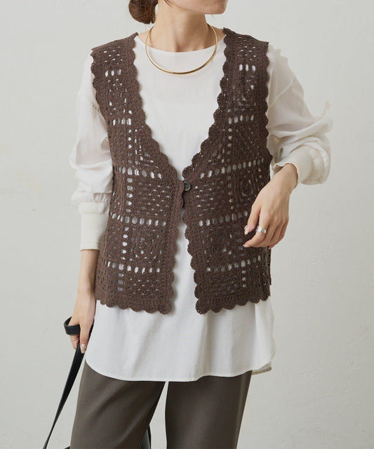 【PUAL CE CIN】鉤針編織針織背心