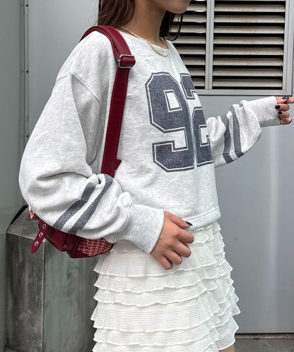 抽繩下襬數字印花短款衛衣