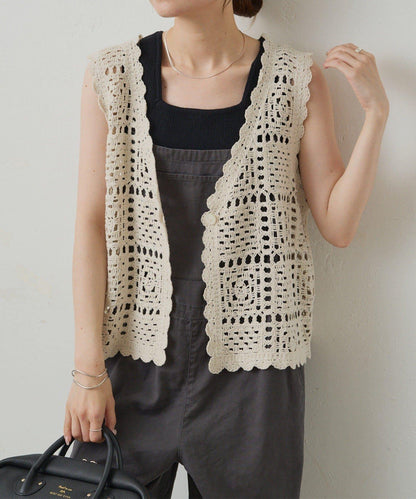 【PUAL CE CIN】鉤針編織針織背心