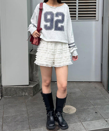 抽繩下襬數字印花短款衛衣