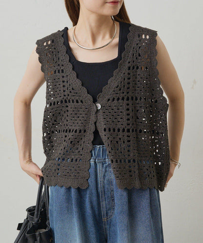 【PUAL CE CIN】鉤針編織針織背心